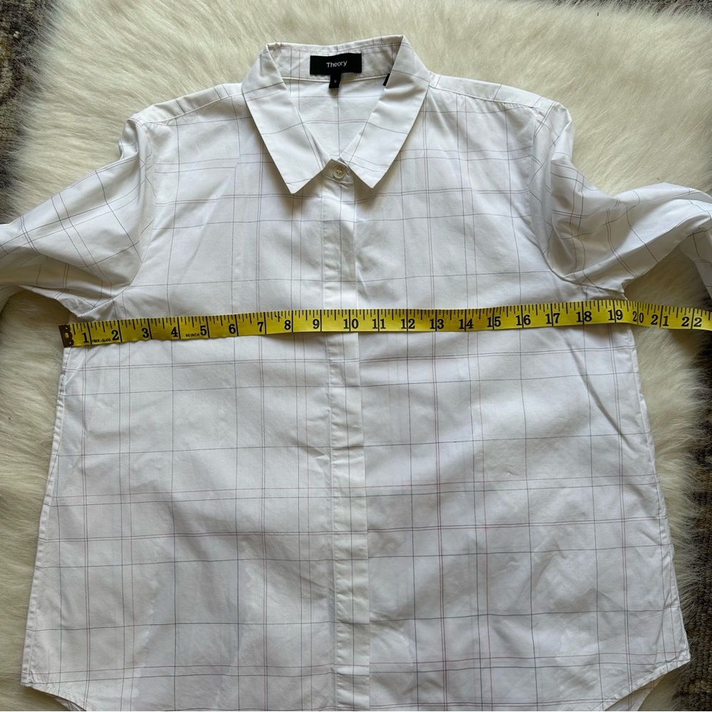 Theory- White Windowpane Plaid Button Up Shirt - image 5